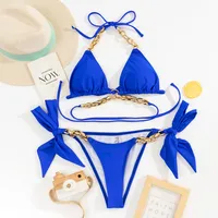 Solid Color New Chain Beach Sexy Bikini Hot Selling European And American Swimwear main image 4