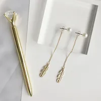 European And American Temperament Feather Leaf Pearl Personalized Long Earrings Eardrops Earrings Female Earrings Factory Wholesale main image 4