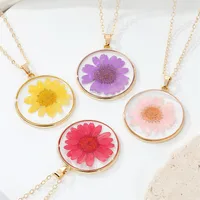 Bohemian Natural Dried Flower Transparent Round Resin Necklace main image 2