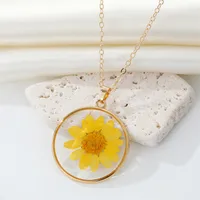 Bohemian Natural Dried Flower Transparent Round Resin Necklace main image 3