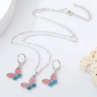 Cross-border Trend Color Glitter Butterfly Necklace Set Cute Animal Ear Ring main image 4