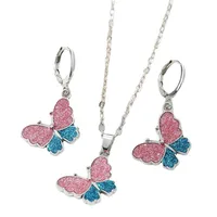 Cross-border Trend Color Glitter Butterfly Necklace Set Cute Animal Ear Ring main image 5
