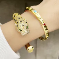 Personality Exaggerated Leopard Head Bracelet Inlaid Color Zircon Copper Bracelet main image 1