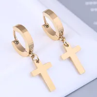 Fashion Simple Cross Titanium Steel Personalized Hoop Earrings Wholesale main image 3