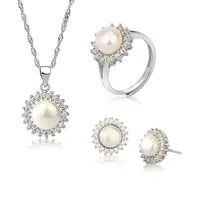 925 Sterling Silver Gem Plating Flower Rings Earrings Necklace main image 1