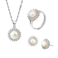 925 Sterling Silver Gem Plating Flower Rings Earrings Necklace main image 5