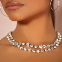 New Personality Stitching Round Beads Rhinestone Double Necklace Long Tassel Necklace main image 1