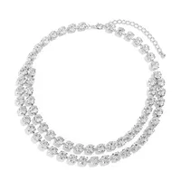 New Personality Stitching Round Beads Rhinestone Double Necklace Long Tassel Necklace main image 5