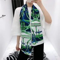 New Belts Metal Buckles Double-layer Printed Silk Scarves Twill Satin Long Silk Scarves main image 1