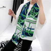 New Belts Metal Buckles Double-layer Printed Silk Scarves Twill Satin Long Silk Scarves main image 2