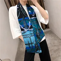 New Belts Metal Buckles Double-layer Printed Silk Scarves Twill Satin Long Silk Scarves main image 5