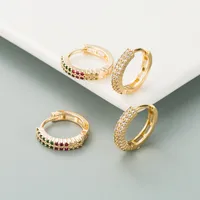 Retro Copper Gold-plated Color Zircon Circle Earrings main image 1