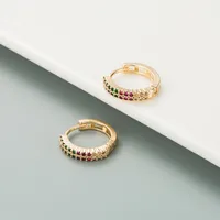 Retro Copper Gold-plated Color Zircon Circle Earrings main image 2