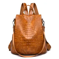 Anti-theft Backpack Korean Pu Leather Large-capacity Crocodile Pattern Dual-use Backpack main image 2