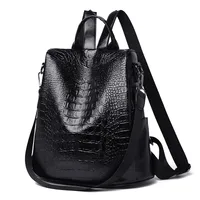 Anti-theft Backpack Korean Pu Leather Large-capacity Crocodile Pattern Dual-use Backpack main image 5