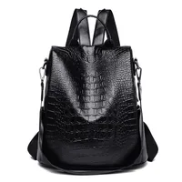 Anti-theft Backpack Korean Pu Leather Large-capacity Crocodile Pattern Dual-use Backpack sku image 1