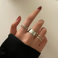 Fashion Creative Simple Fashion Geometric Chain Opening Twist Ring Three-piece Set main image 2