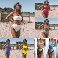 Europe And America New Solid Color High Waist Sexy Chest Strap Bikini main image 1
