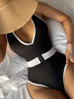 Foreign Trade New One-piece Swimsuit Sexy Belt Pure Color Bikini Hot Sale At  Swimsuit Spot Jh012 main image 3