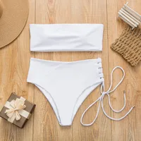 Europe And America New Solid Color High Waist Sexy Chest Strap Bikini sku image 2