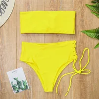 Europe And America New Solid Color High Waist Sexy Chest Strap Bikini sku image 5