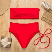 Europe And America New Solid Color High Waist Sexy Chest Strap Bikini sku image 7