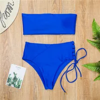 Europe And America New Solid Color High Waist Sexy Chest Strap Bikini sku image 12