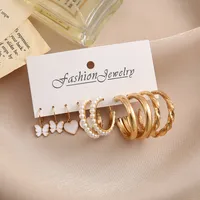 Fashion Butterfly Heart Inlaid Pearl Earrings 5 Pairs Set Wholesale main image 2