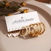 Fashion Butterfly Heart Inlaid Pearl Earrings 5 Pairs Set Wholesale main image 3