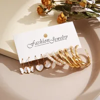 Fashion Butterfly Heart Inlaid Pearl Earrings 5 Pairs Set Wholesale main image 4