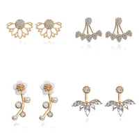 New Crystal Heart Asymmetrical Leaf Pendant Earrings Wholesale main image 5