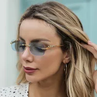 Cheetah Decoration Sunglasses  New Frameless Square Retro Leopard Metal Sunglasses main image 2