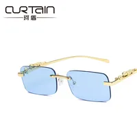 Cheetah Decoration Sunglasses  New Frameless Square Retro Leopard Metal Sunglasses main image 4