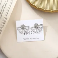 New Crystal Heart Asymmetrical Leaf Pendant Earrings Wholesale sku image 1
