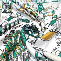 New Style Hand-curled Silk Scarf 90cm Twill Square Scarf City Street Printing Shawl Headscarf main image 3