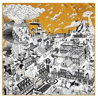 New Style Hand-curled Silk Scarf 90cm Twill Square Scarf City Street Printing Shawl Headscarf sku image 1