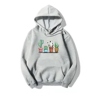 Hooded Cat Plant Pop-print Long-sleeved Fleece Sweatshirt main image 4