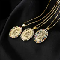Copper Micro-inlaid Zircon Religious Jewelry Golden Necklace Maria Pendant main image 1