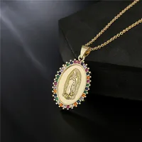Copper Micro-inlaid Zircon Religious Jewelry Golden Necklace Maria Pendant main image 2