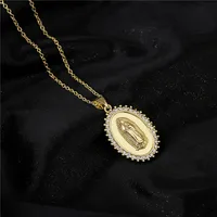 Copper Micro-inlaid Zircon Religious Jewelry Golden Necklace Maria Pendant main image 3