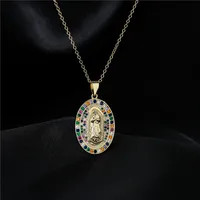 Copper Micro-inlaid Zircon Religious Jewelry Golden Necklace Maria Pendant main image 4