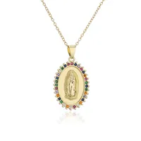 Copper Micro-inlaid Zircon Religious Jewelry Golden Necklace Maria Pendant sku image 1