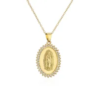 Copper Micro-inlaid Zircon Religious Jewelry Golden Necklace Maria Pendant sku image 2