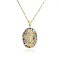 Copper Micro-inlaid Zircon Religious Jewelry Golden Necklace Maria Pendant sku image 3