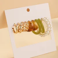 New Normcore Metal Earrings Suit 5 Pairs Of Creative Simple Gold Round Ring Earrings Inlaid Pearl Earrings sku image 9
