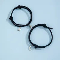 Foreign Ornament Simple Star Moon Couple Girlfriends Handmade Rope Adjustable Magnet Magnetic Bracelet main image 2
