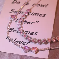Light Luxury Heavy Industry High-end Clavicle Chain Female Summer Sweet Pink Love Pull Choker Necklace Full Zircon Necklace main image 2