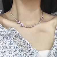 Light Luxury Heavy Industry High-end Clavicle Chain Female Summer Sweet Pink Love Pull Choker Necklace Full Zircon Necklace main image 5