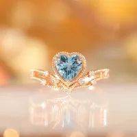 Tik Tok Live Stream Drainage Welfare Colored Gems Open Ring Ins Wind Saint Mary Topaz Blue Love Heart Ring For Women main image 3