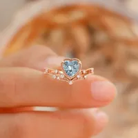 Tik Tok Live Stream Drainage Welfare Colored Gems Open Ring Ins Wind Saint Mary Topaz Blue Love Heart Ring For Women main image 4